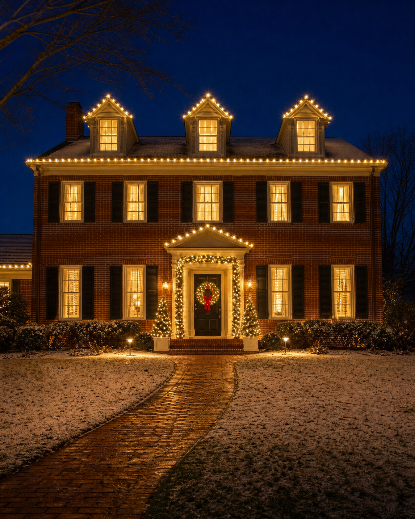 Colonial in warm white lights